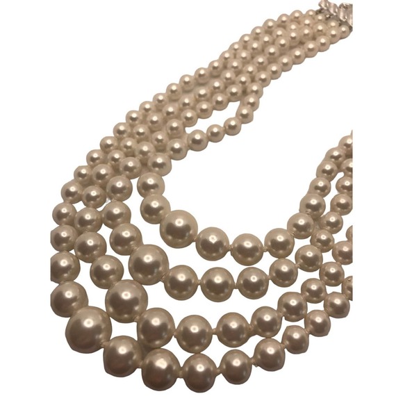 Vintage Classic 4 Strand Faux Pearl Statement Japan Necklace - Picture 3 of 4